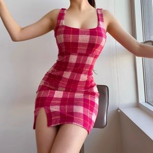 Pink Plaid Mini Dress